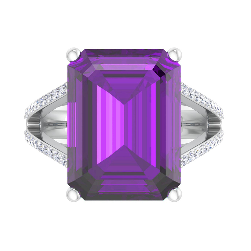Martha Stewart 10 1/4ctw. Emerald Cut Amethyst & Lab Grown Diamond Ring In Sterling Silver image number null
